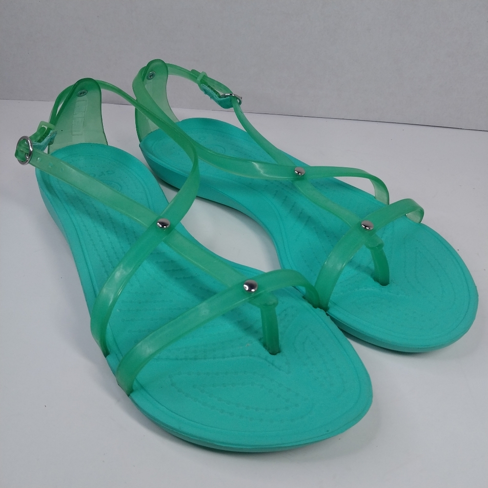 Crocs Really Sexi Flip Jelly Sandals Womens 6 Island Green Strappy Flat Aqua